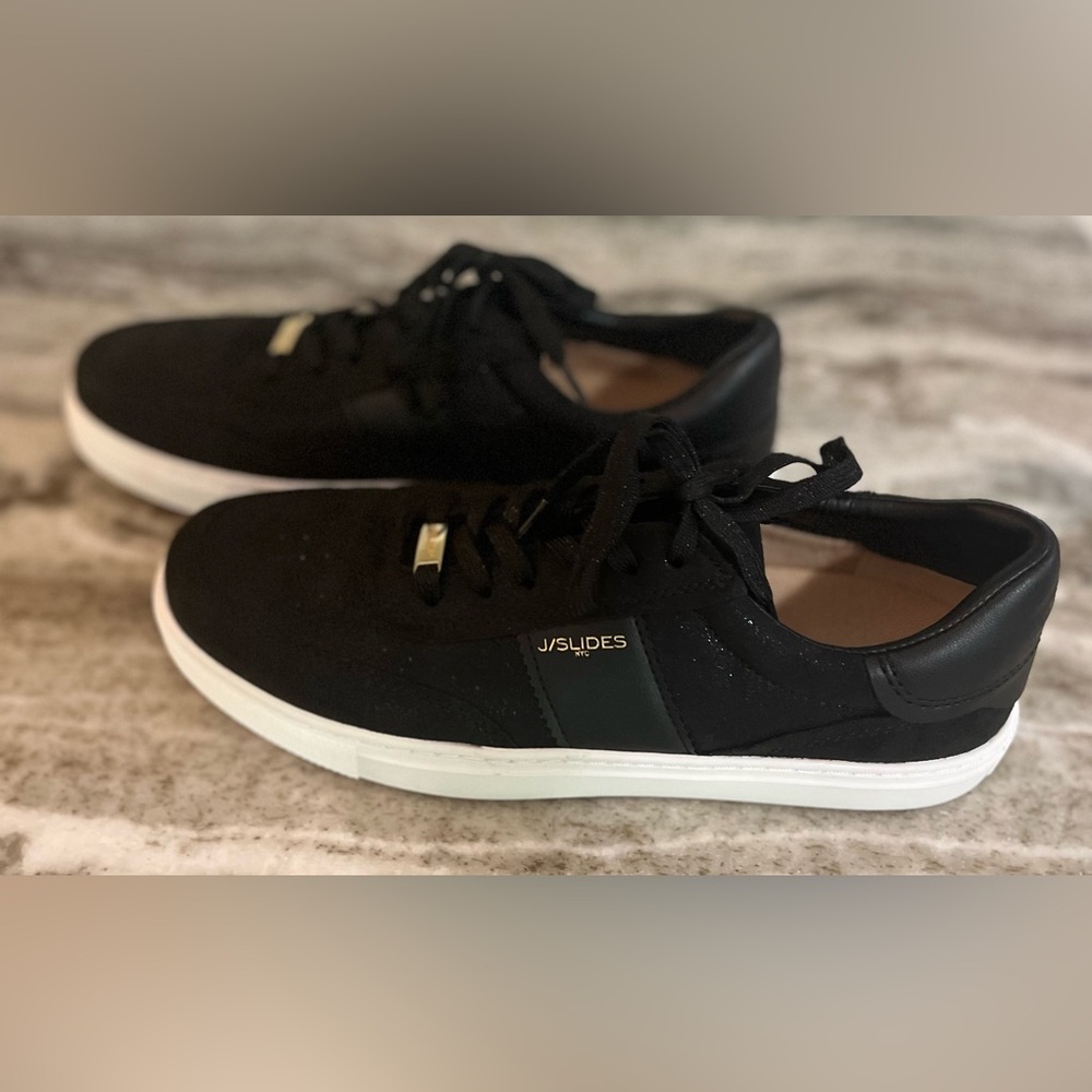 J Slides Black Sneakers with White Soles women’s size 8